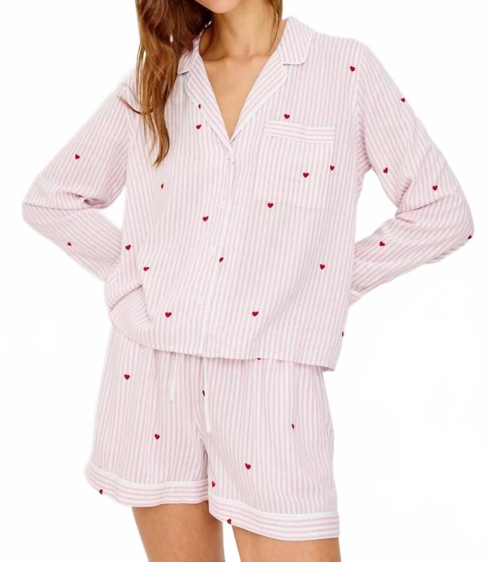 NEW RAILS kellen heart pajama set in rose stripe hearts